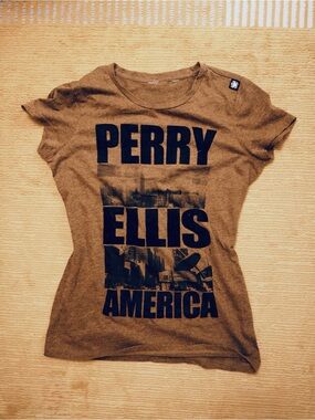 Perry Ellis Brown Tee with Black Logo